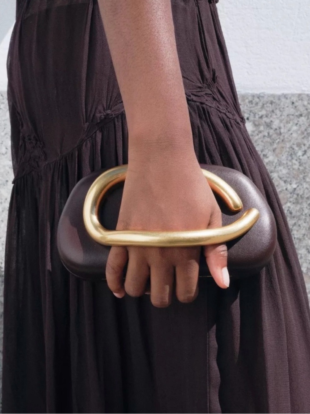 NWOT Zara Dark Burgundy Faux Leather Clutch with Gold Handle